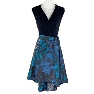 Shelby Nites black blue floral jacquard flare dress 12